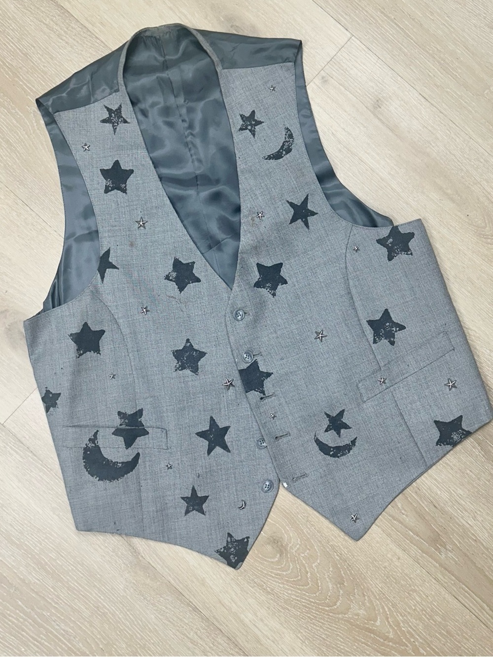 Men's Gray novelty studded wizard goth festival Vest Adjustable Large